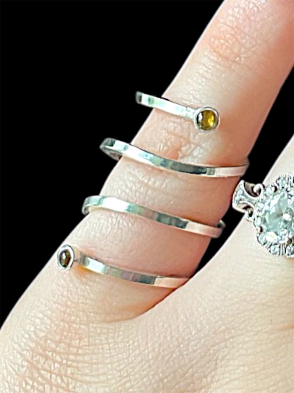 Vintage Sterling Silver Citrine Wrap Swirl Ring Adjustable